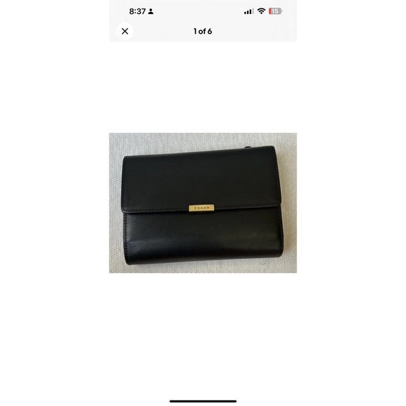 Coach Black Leather Trifold Wallet Vintage (90s/Y2K) Gold Tone Hardware NEW - Picture 1 of 6